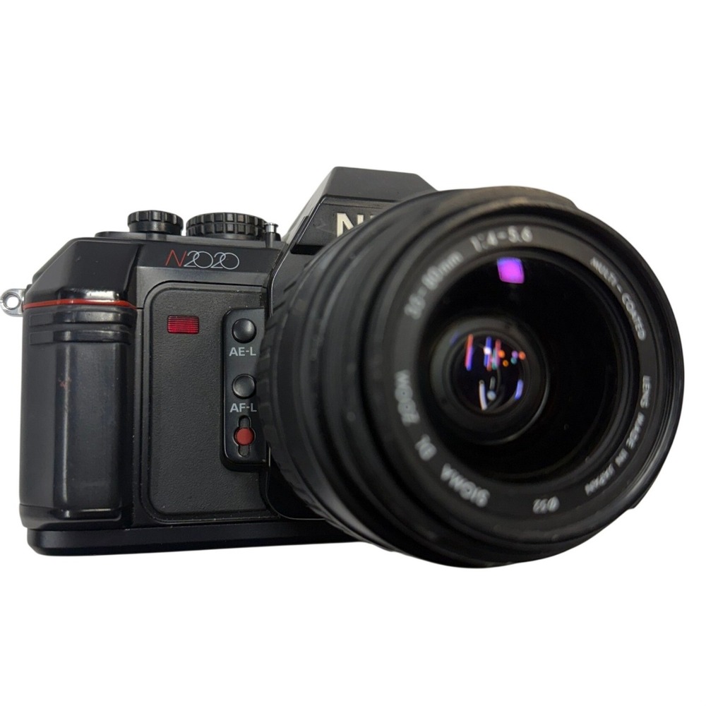 Nikon N2020 AF 35mm SLR Film Camera Sigma DL Zoom 35-80mm f/4-5.6 Lens Black VTG